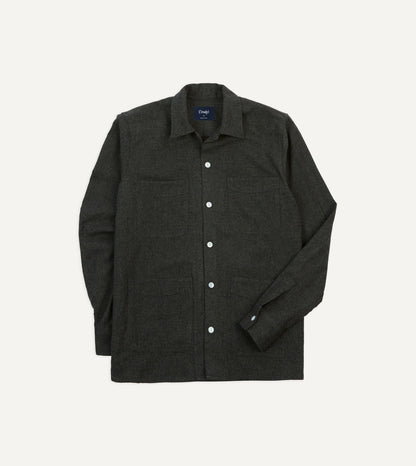 Drake's Grey Wool Four-Pocket Camp Collar Work Shirt