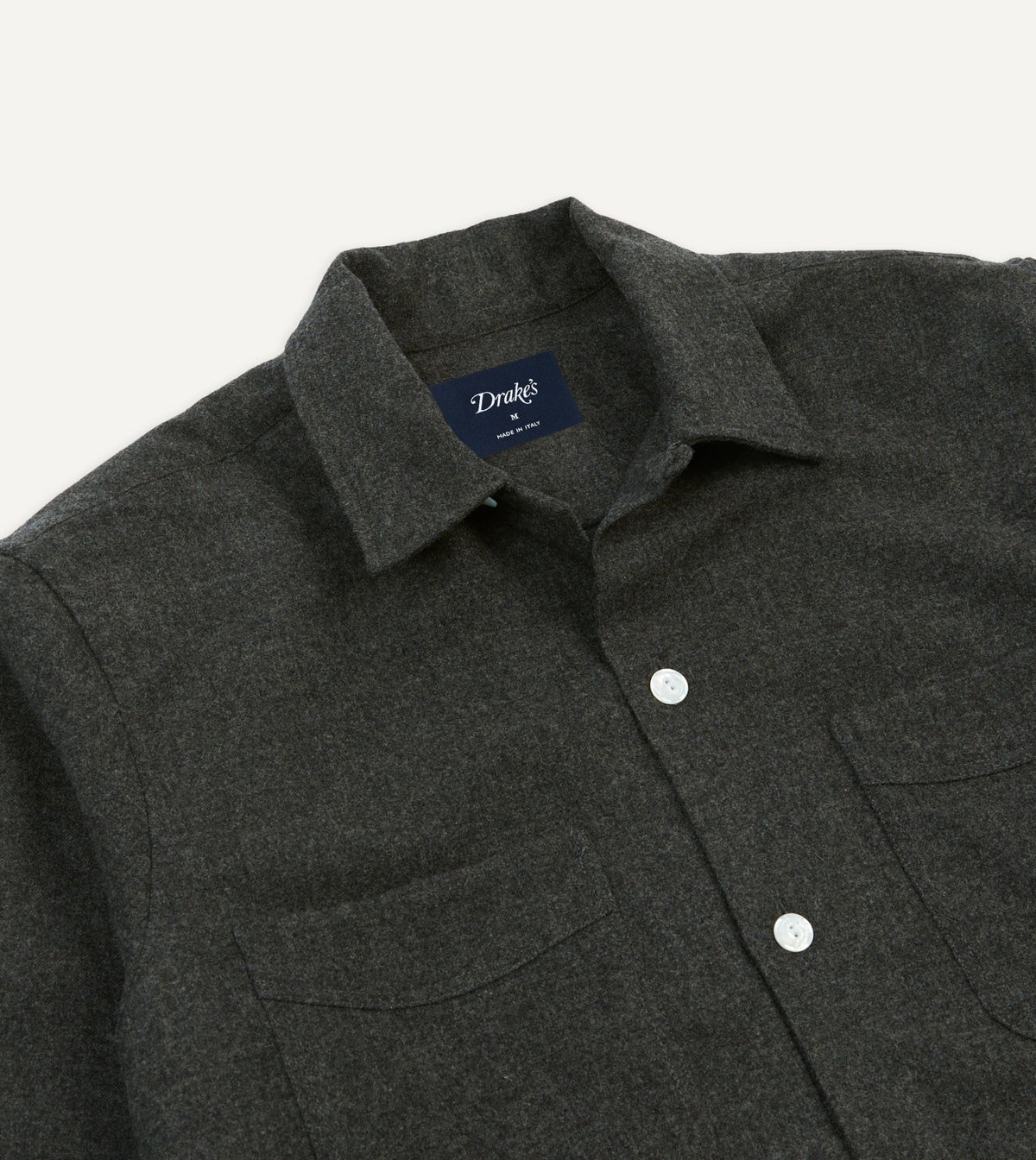 Drake's Grey Wool Four-Pocket Camp Collar Work Shirt