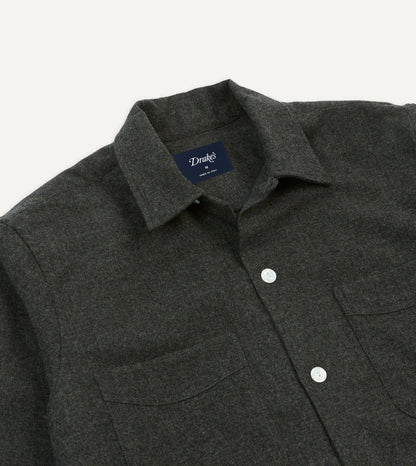 Drake's Grey Wool Four-Pocket Camp Collar Work Shirt