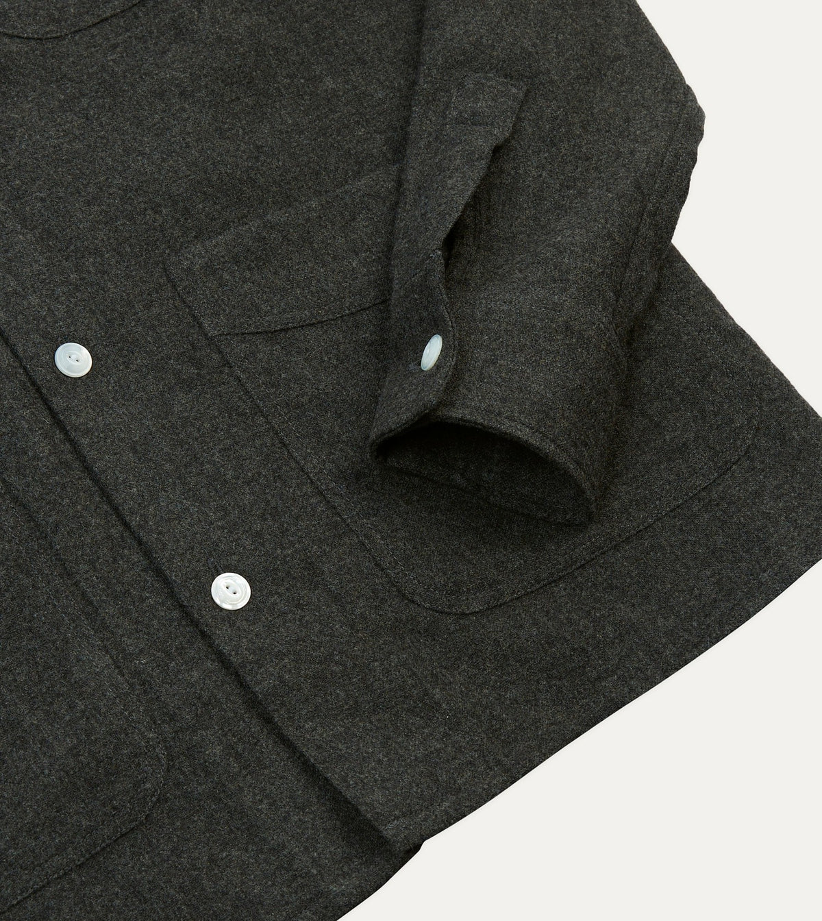 Drake's Grey Wool Four-Pocket Camp Collar Work Shirt