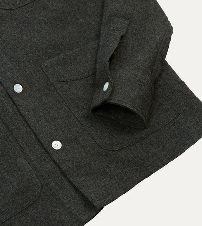 Drake's Grey Wool Four-Pocket Camp Collar Work Shirt