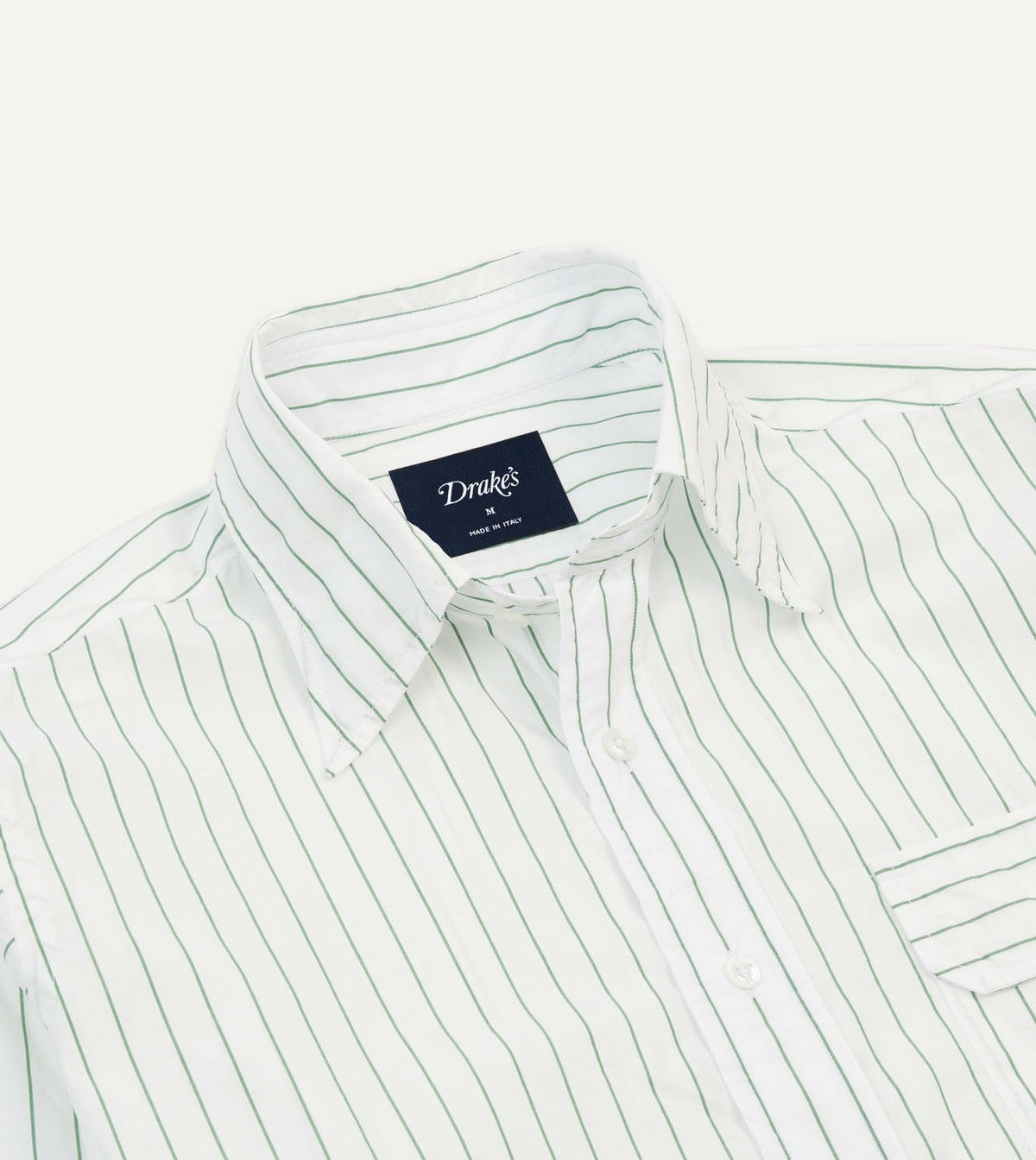 Drake's Green Pencil Stripe Cotton Long Point Collar Shirt