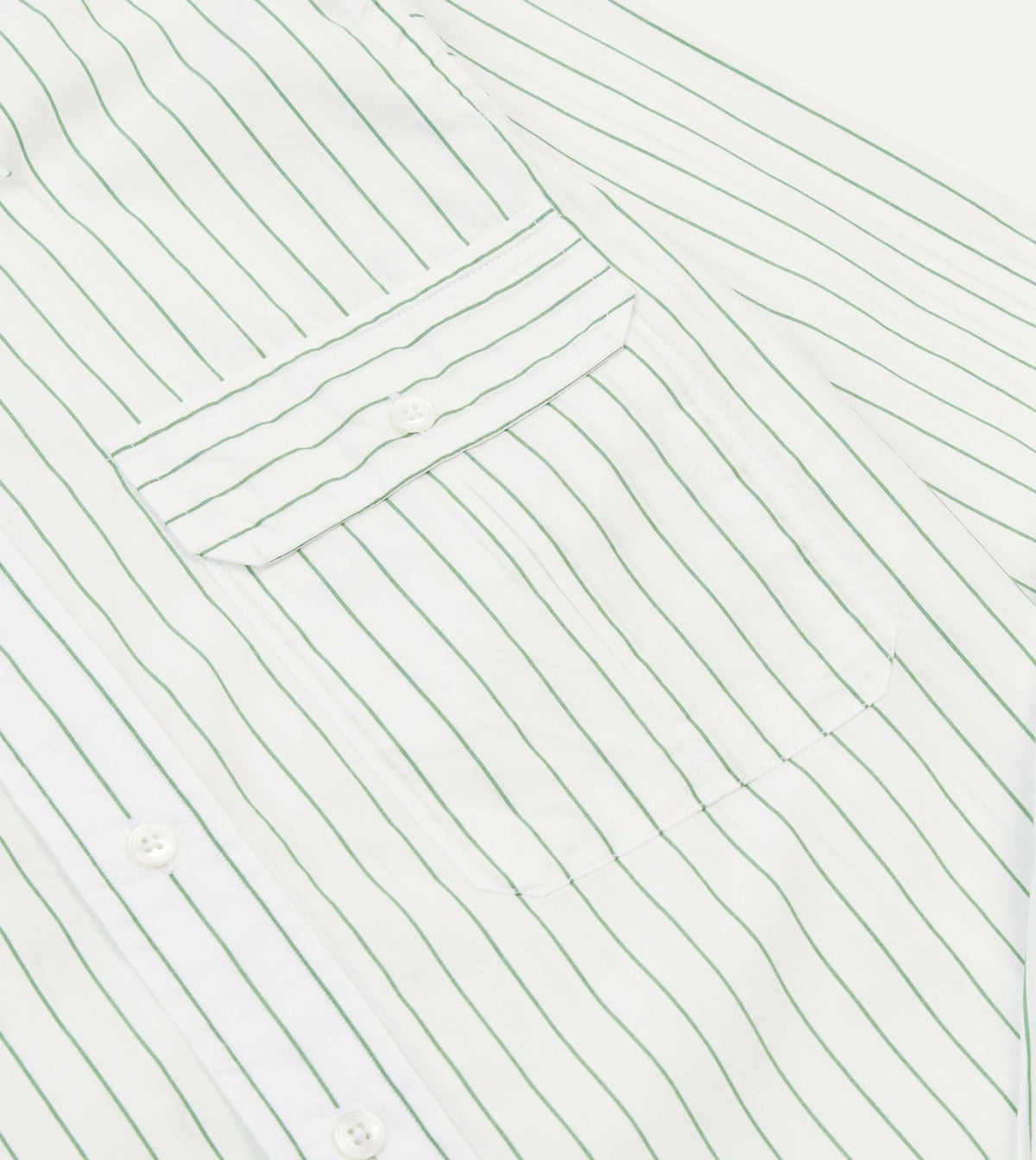Drake's Green Pencil Stripe Cotton Long Point Collar Shirt
