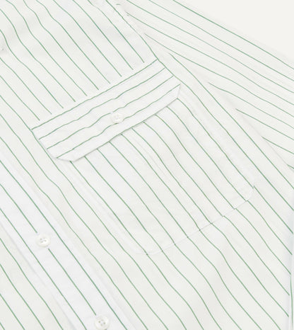 Drake's Green Pencil Stripe Cotton Long Point Collar Shirt