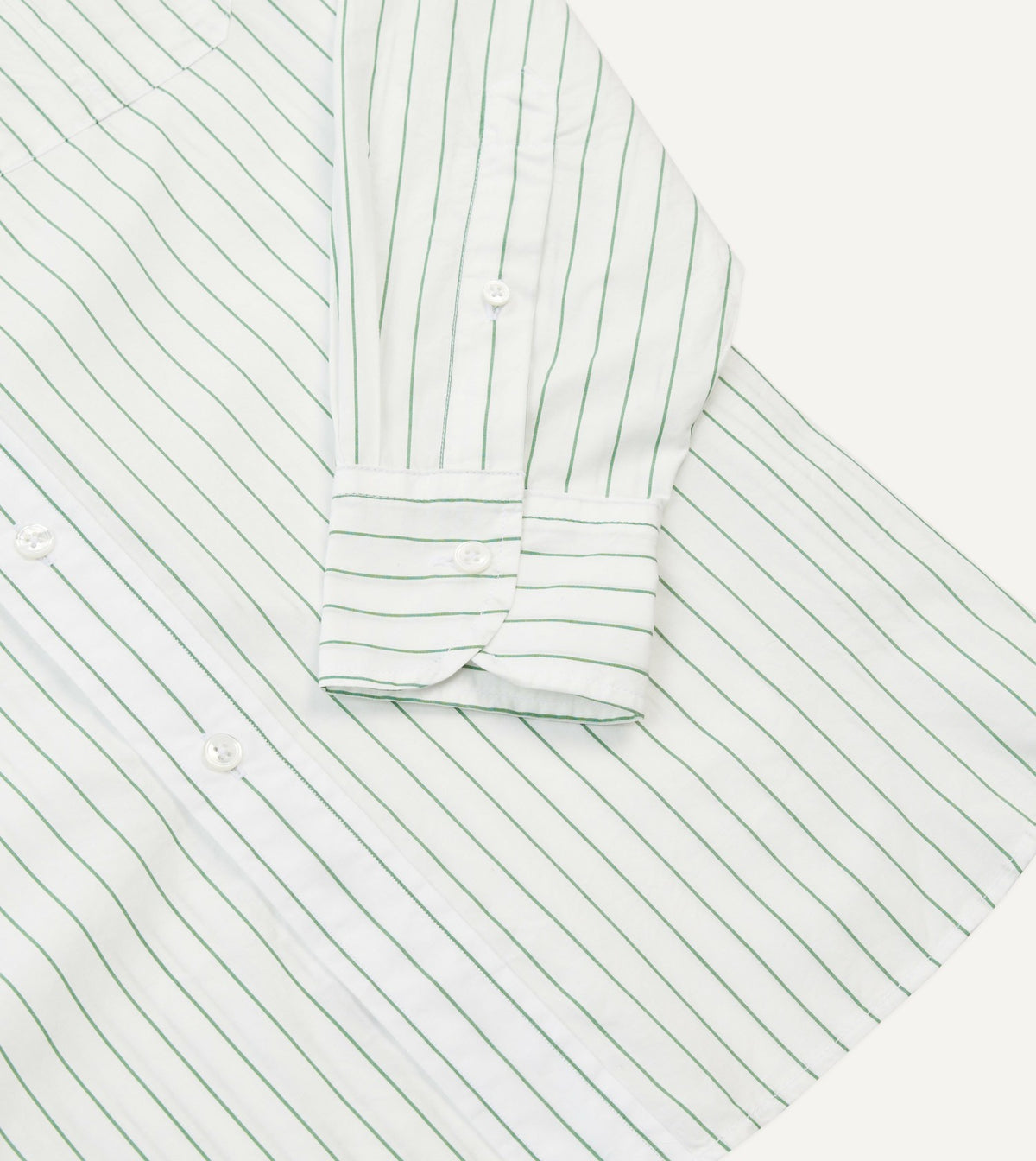 Drake's Green Pencil Stripe Cotton Long Point Collar Shirt