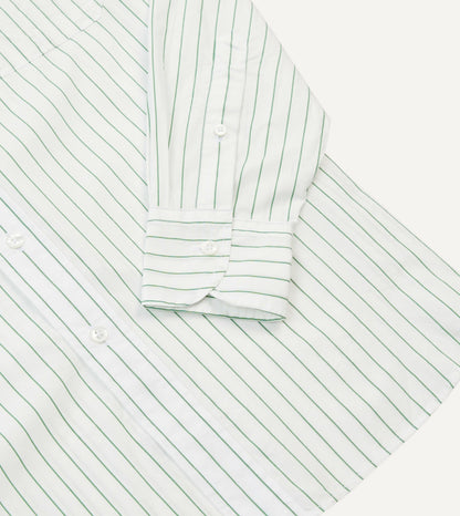 Drake's Green Pencil Stripe Cotton Long Point Collar Shirt