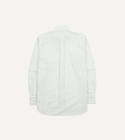 Drake's Green Pencil Stripe Cotton Long Point Collar Shirt
