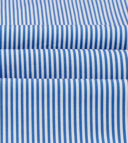 Drake's Blue and White Stripe Long Point Collar Flap Pocket Poplin Shirt