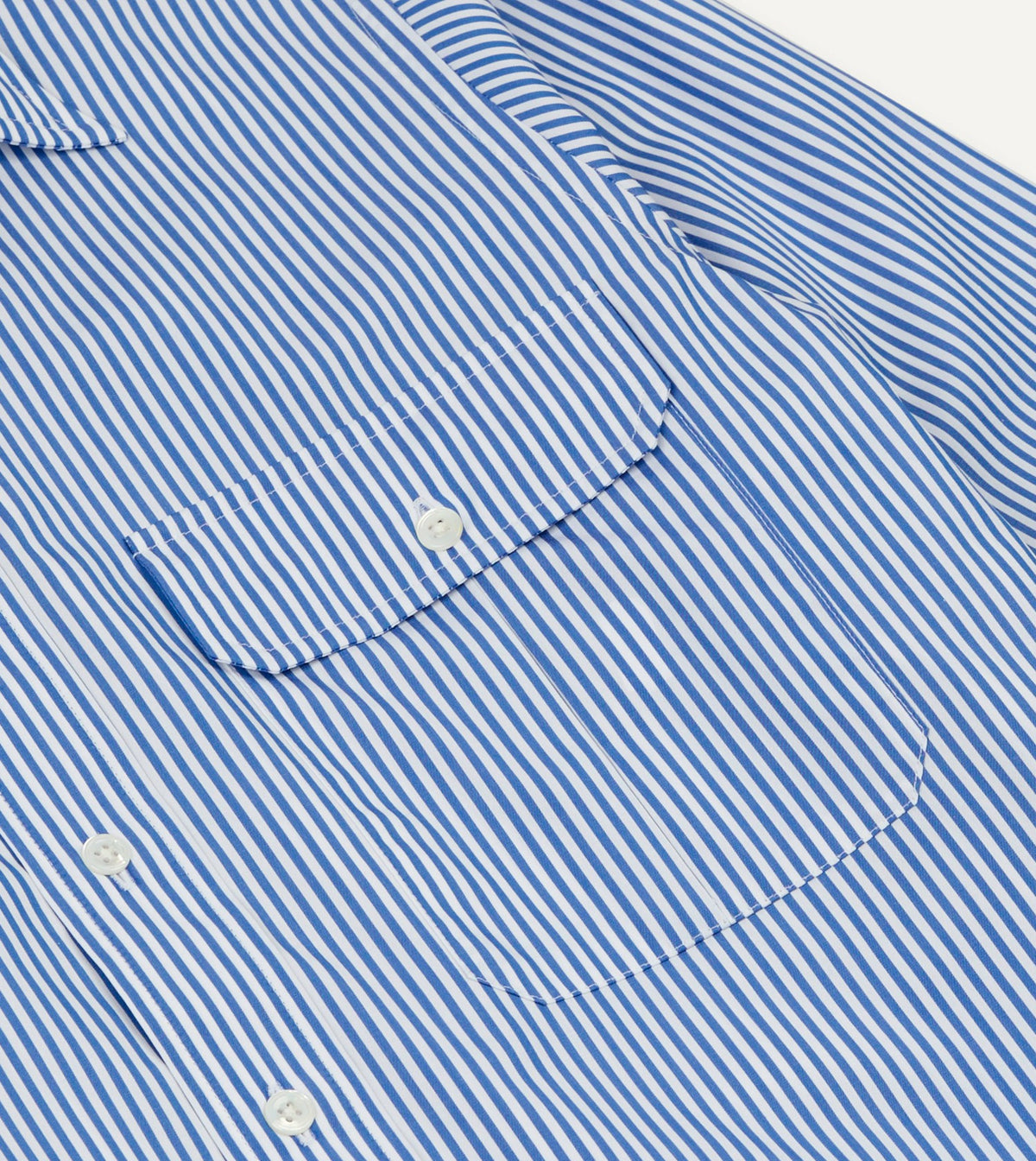 Drake's Blue and White Stripe Long Point Collar Flap Pocket Poplin Shirt