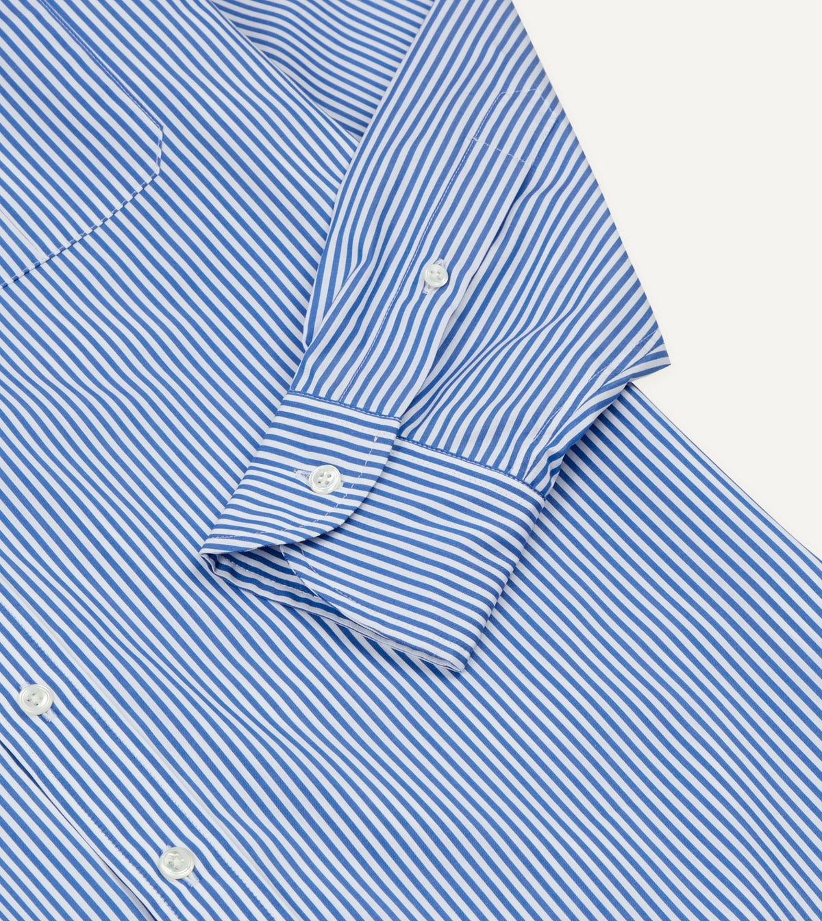 Drake's Blue and White Stripe Long Point Collar Flap Pocket Poplin Shirt