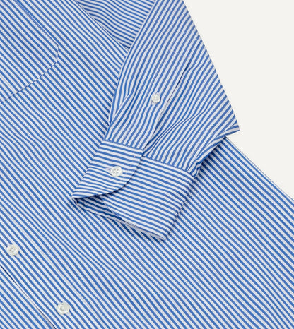 Drake's Blue and White Stripe Long Point Collar Flap Pocket Poplin Shirt