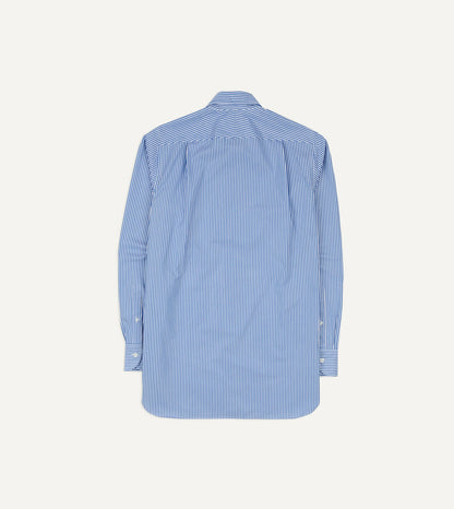 Drake's Blue and White Stripe Long Point Collar Flap Pocket Poplin Shirt