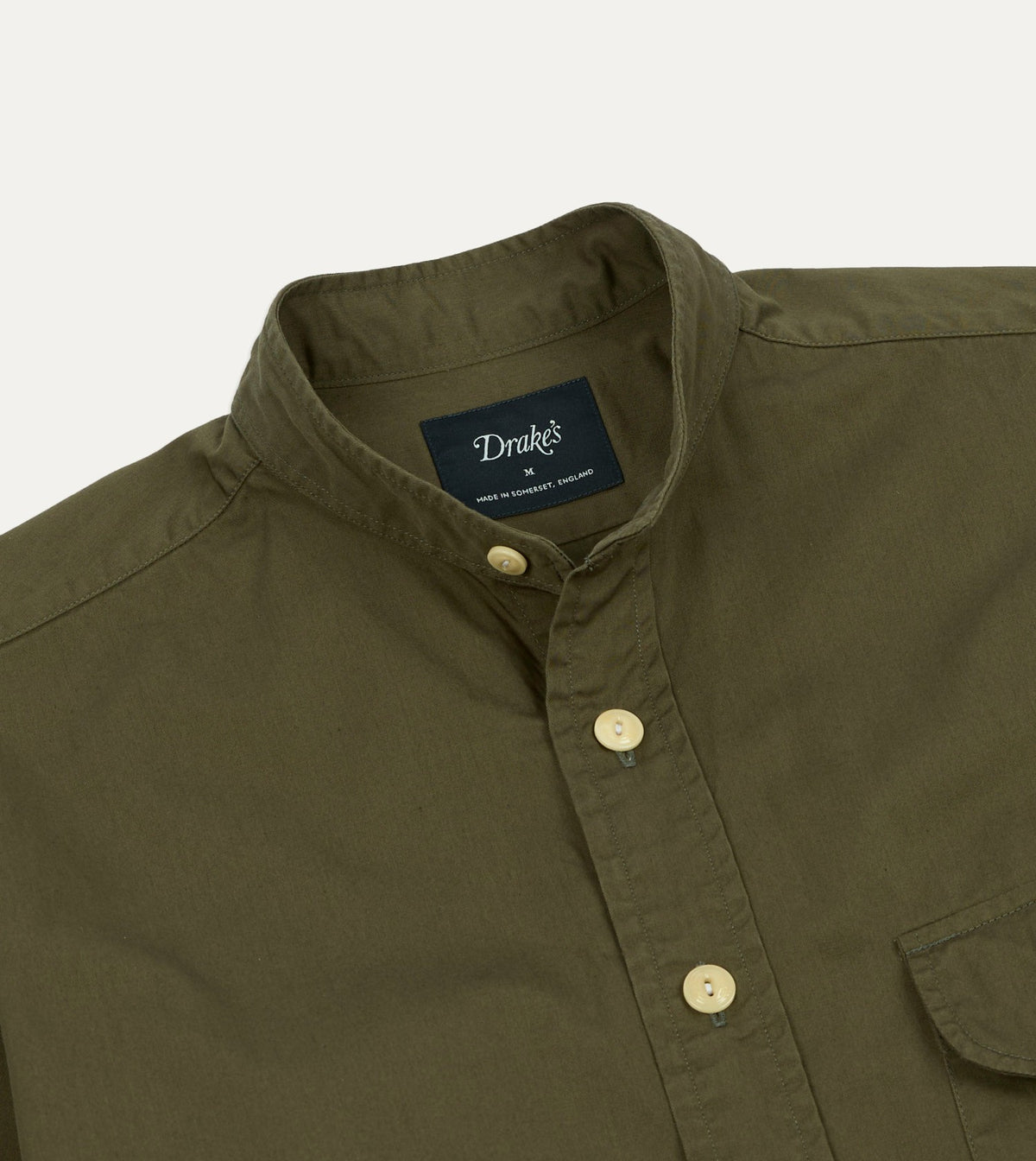 Drake's Olive Cotton Mandarin Collar Shirt