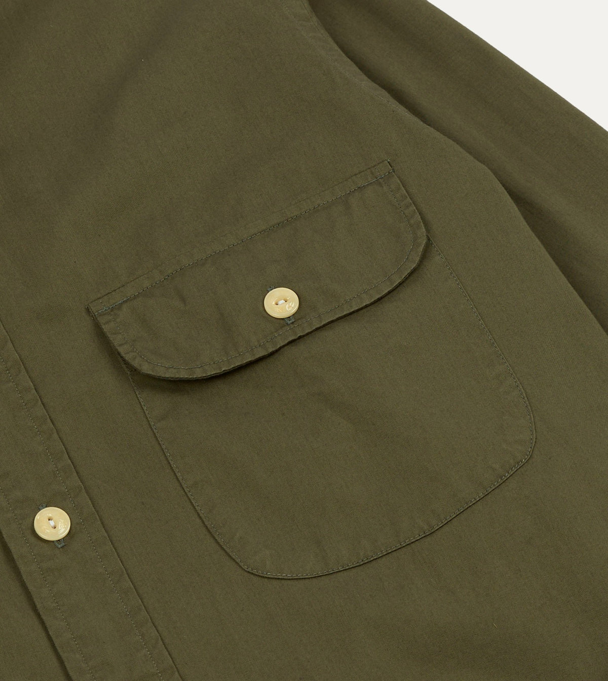 Drake's Olive Cotton Mandarin Collar Shirt