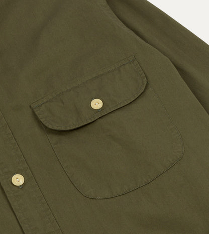Drake's Olive Cotton Mandarin Collar Shirt