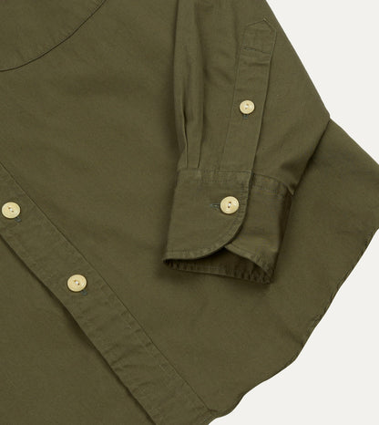 Drake's Olive Cotton Mandarin Collar Shirt