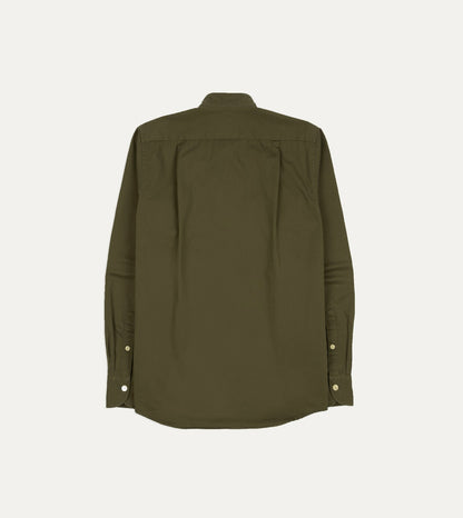 Drake's Olive Cotton Mandarin Collar Shirt