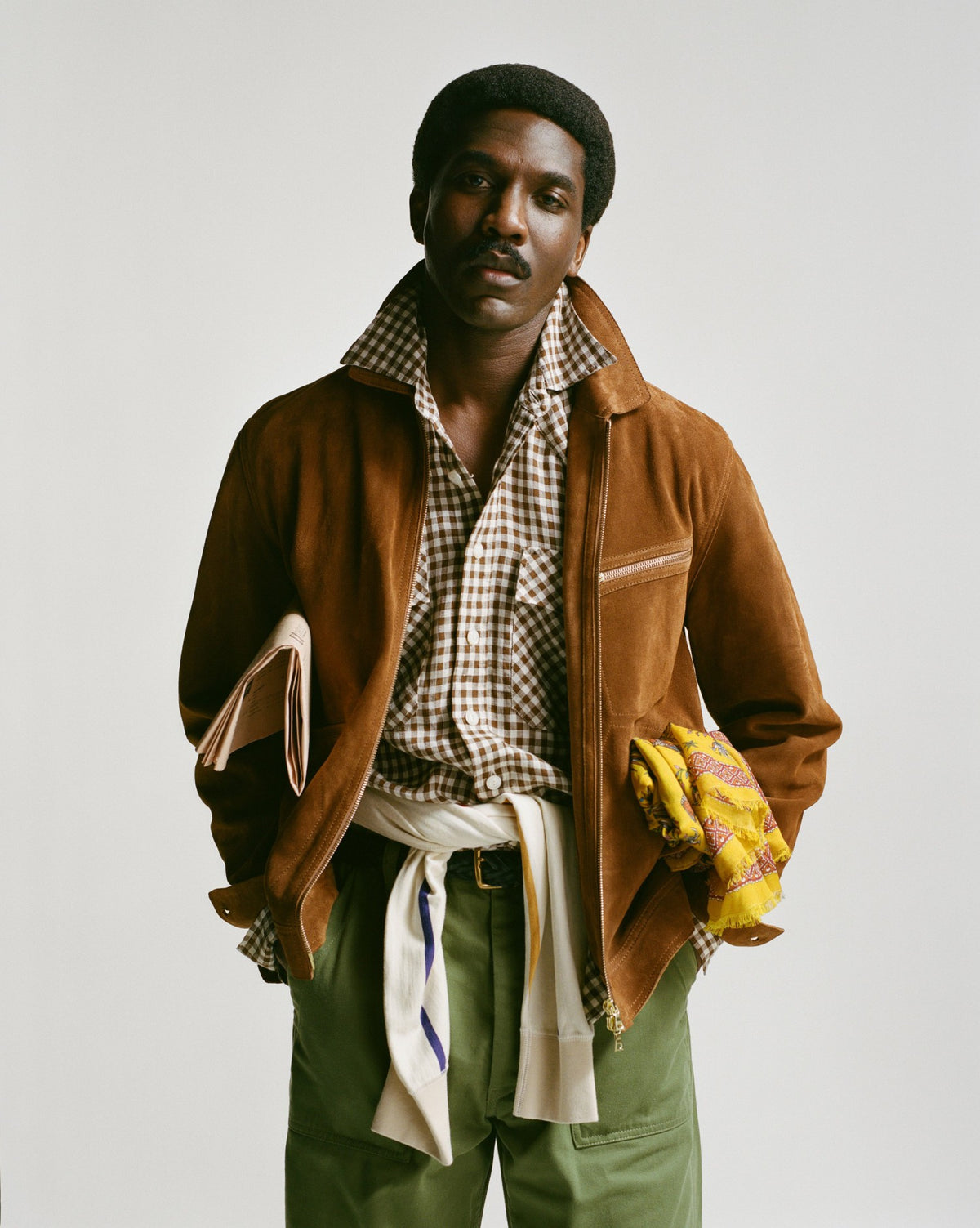Drake's Brown Gingham Check Linen Two-Pocket Western Shirt