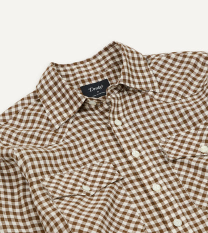 Drake's Brown Gingham Check Linen Two-Pocket Western Shirt