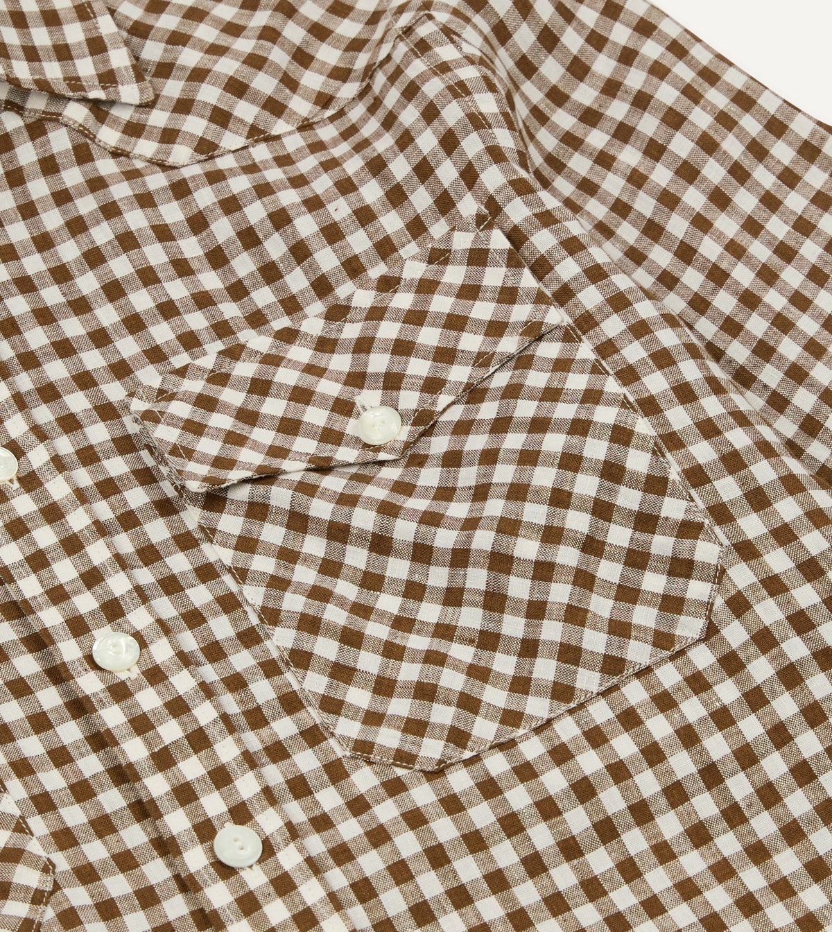 Drake's Brown Gingham Check Linen Two-Pocket Western Shirt