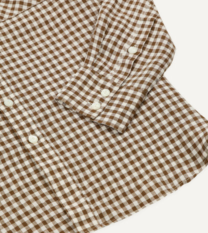 Drake's Brown Gingham Check Linen Two-Pocket Western Shirt