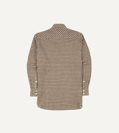 Drake's Brown Gingham Check Linen Two-Pocket Western Shirt