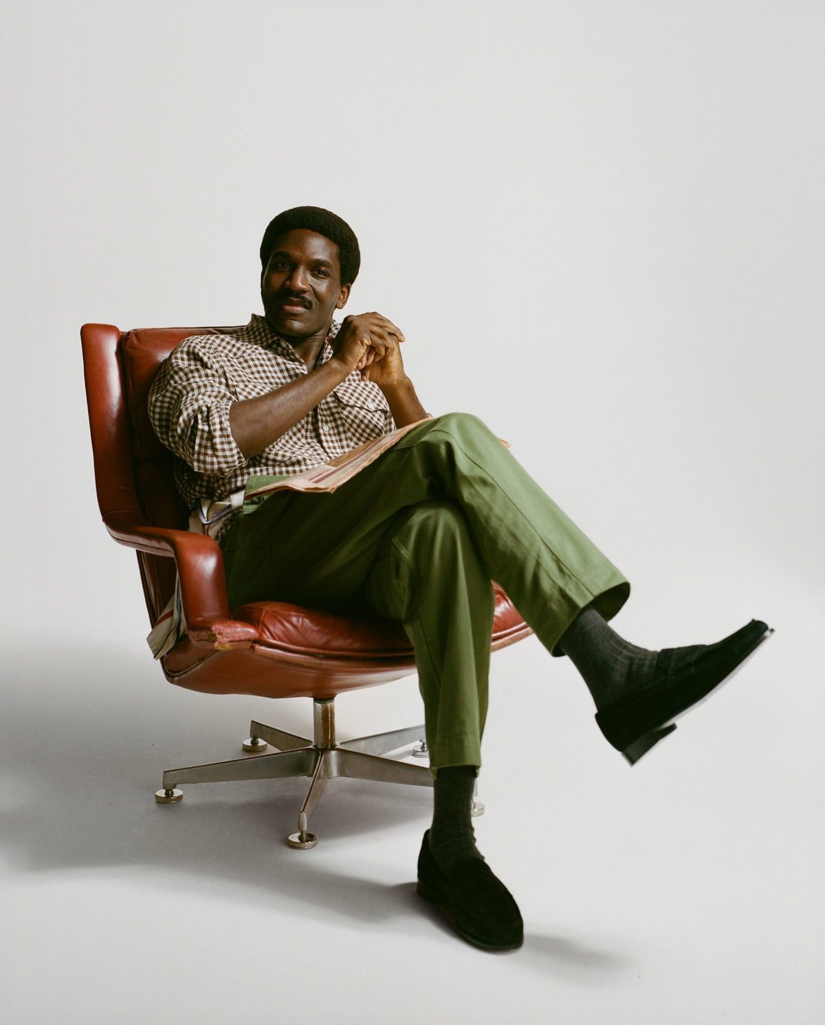 Drake's Brown Gingham Check Linen Two-Pocket Western Shirt