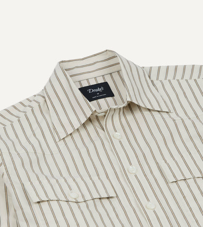Drake's Ecru Stripe Cotton Two-Pocket Western Shirt