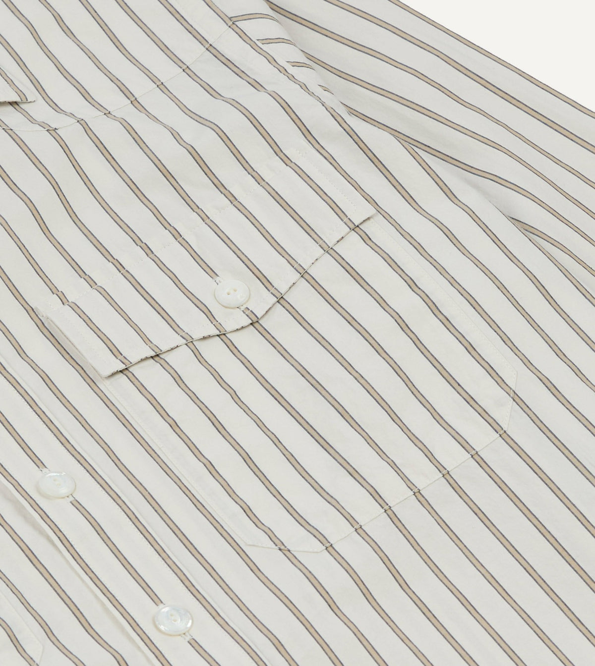 Drake's Ecru Stripe Cotton Two-Pocket Western Shirt