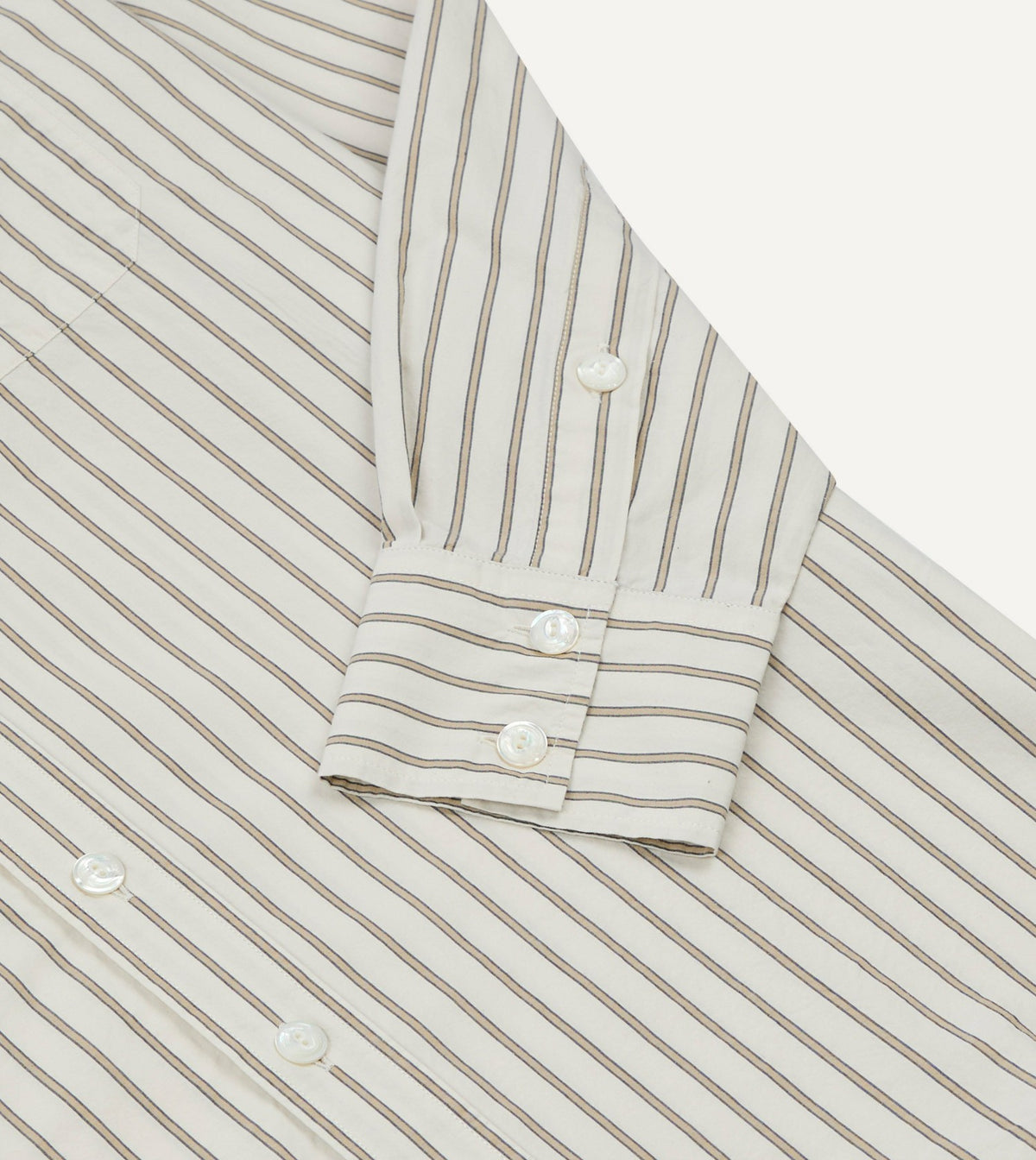 Drake's Ecru Stripe Cotton Two-Pocket Western Shirt