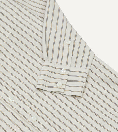 Drake's Ecru Stripe Cotton Two-Pocket Western Shirt
