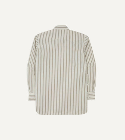 Drake's Ecru Stripe Cotton Two-Pocket Western Shirt