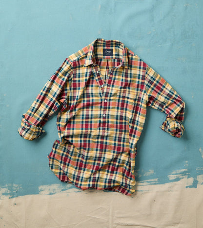 Drake's Navy, Yellow and Red Madras Check Cotton Button-Down Popover Shirt