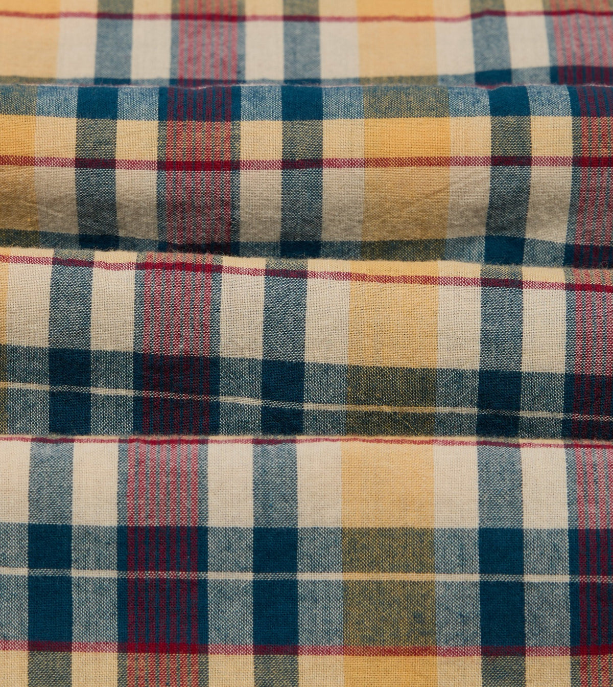 Drake's Navy, Yellow and Red Madras Check Cotton Button-Down Popover Shirt