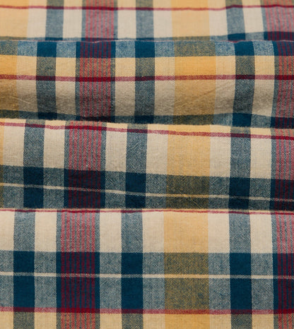 Drake's Navy, Yellow and Red Madras Check Cotton Button-Down Popover Shirt