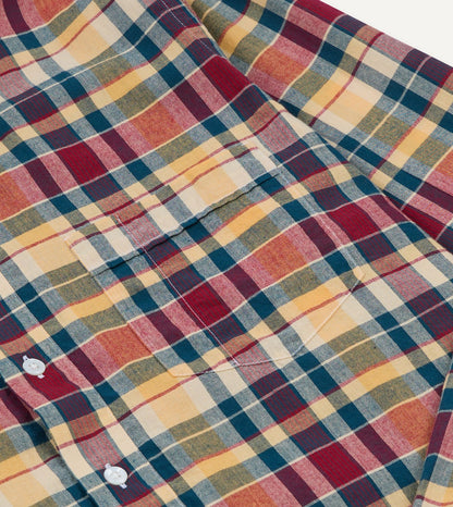 Drake's Navy, Yellow and Red Madras Check Cotton Button-Down Popover Shirt