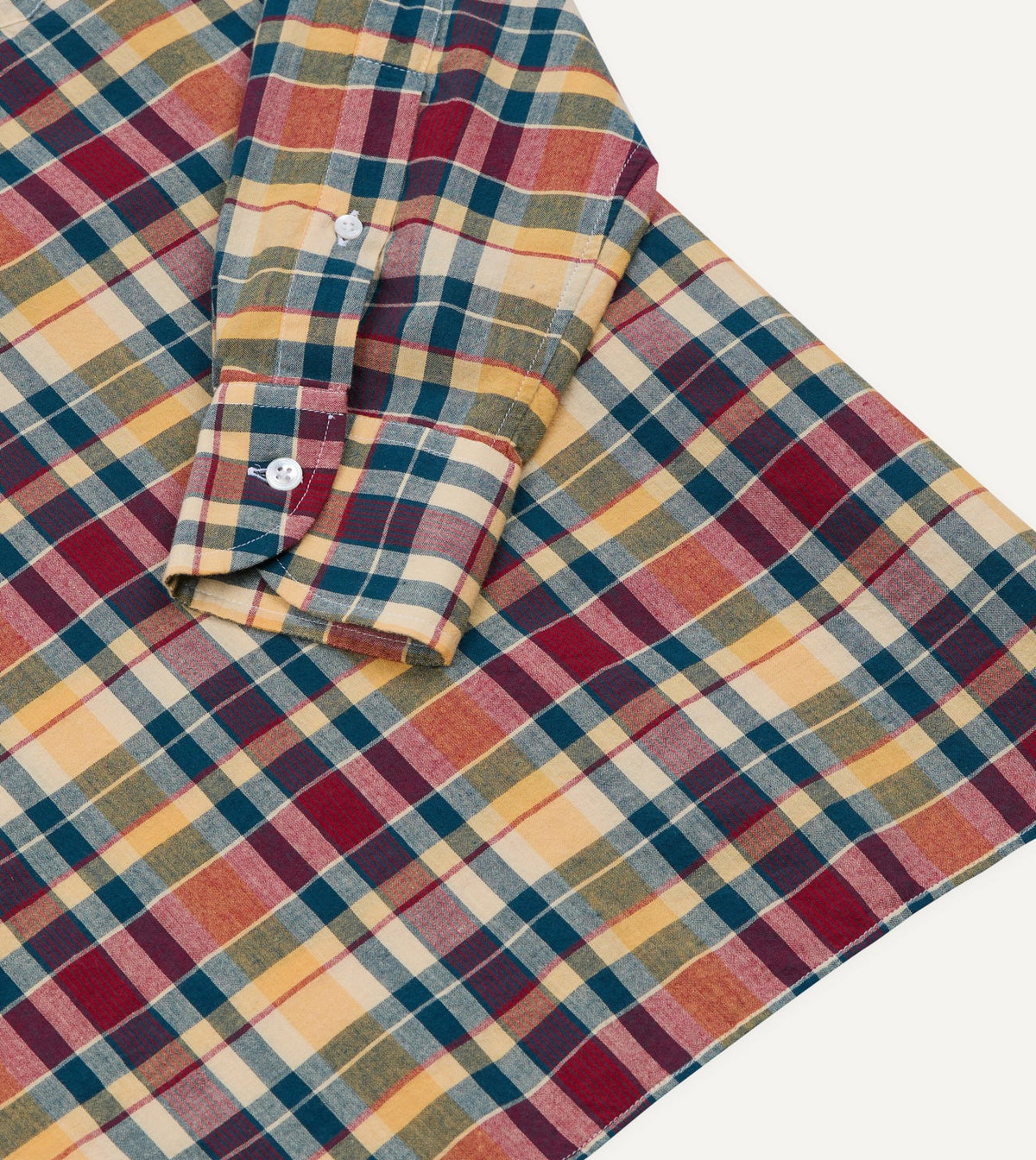 Drake's Navy, Yellow and Red Madras Check Cotton Button-Down Popover Shirt