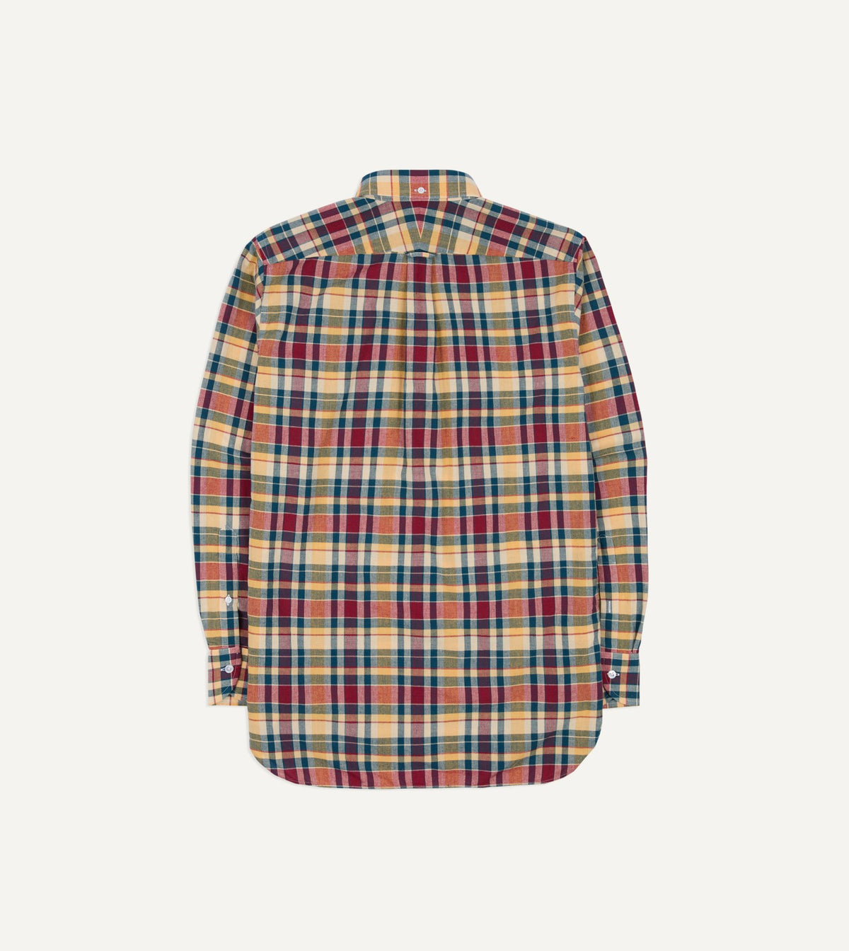 Drake's Navy, Yellow and Red Madras Check Cotton Button-Down Popover Shirt