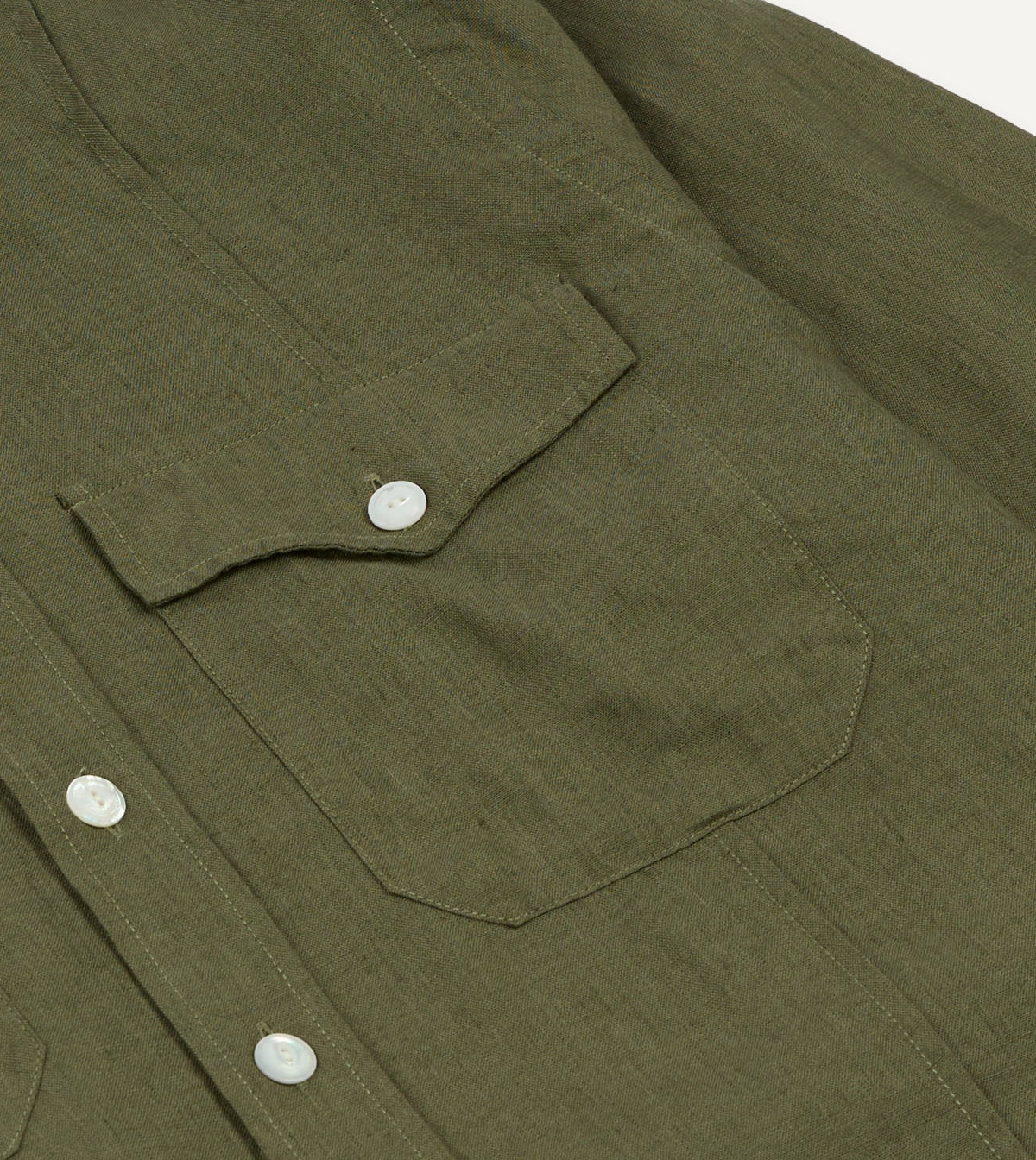 Drake's Khaki Linen Pintuck Military Shirt