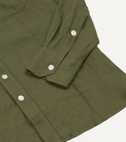 Drake's Khaki Linen Pintuck Military Shirt