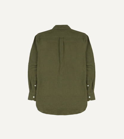 Drake's Khaki Linen Pintuck Military Shirt