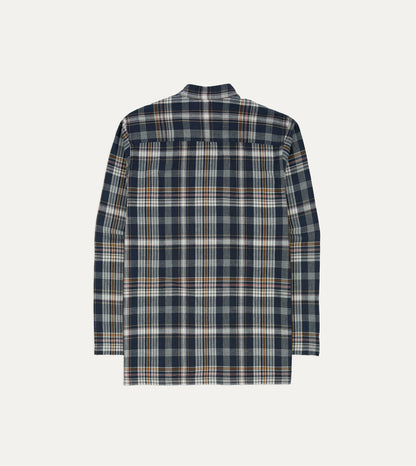 Drake's Navy, White and Yellow Madras Check Cotton Mandarin Collar Popover Shirt