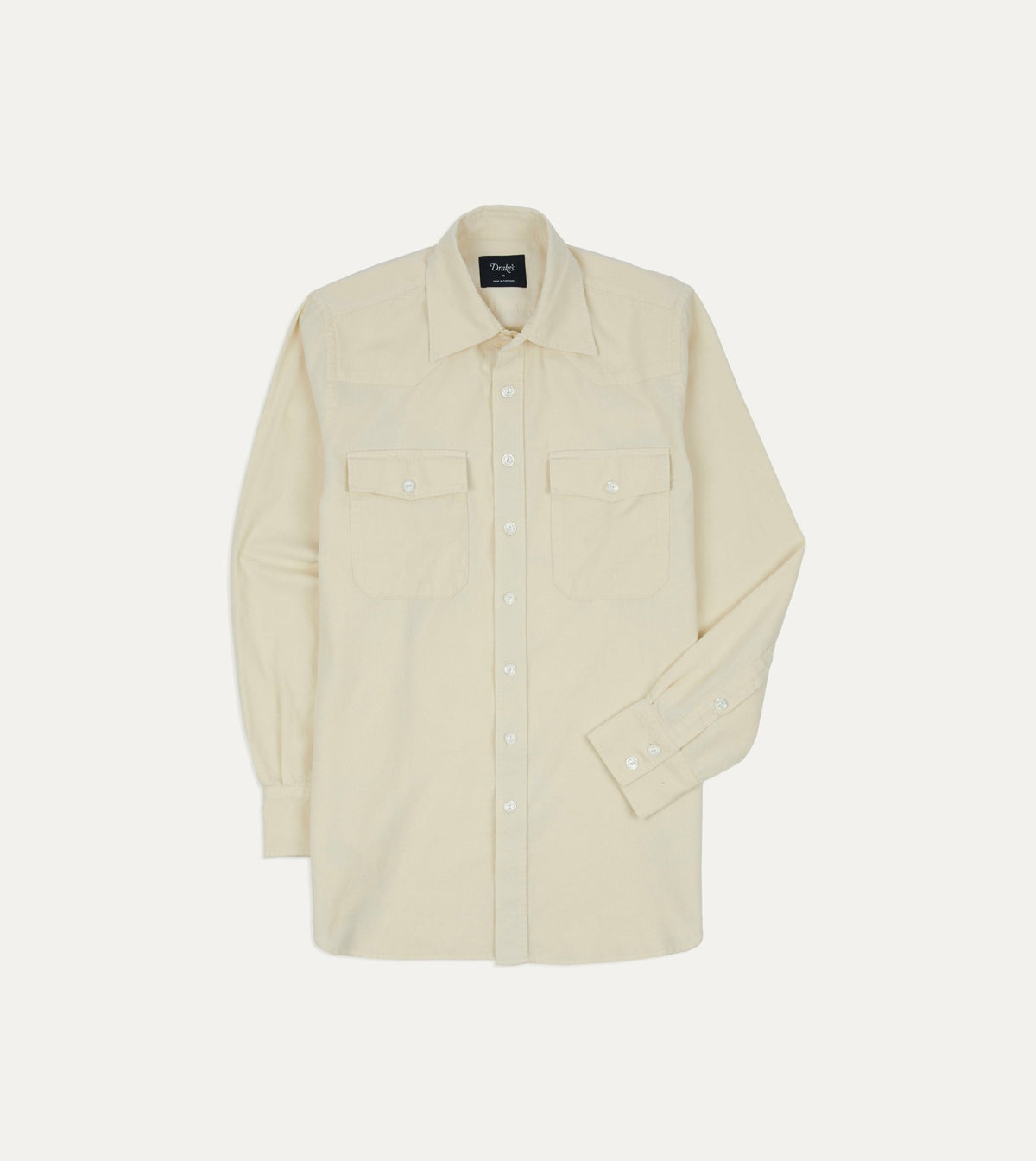 Drake's Ecru Needlecord Two-Pocket Western Shirt