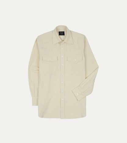 Drake's Ecru Needlecord Two-Pocket Western Shirt