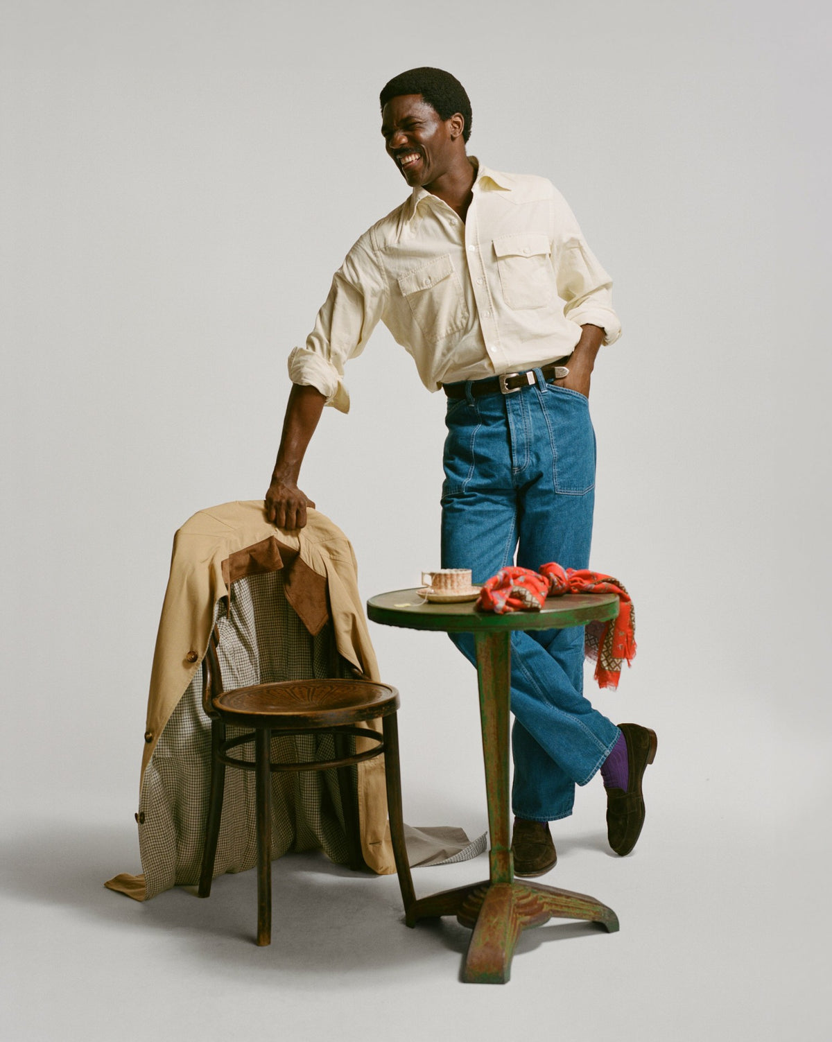 Drake's Ecru Needlecord Two-Pocket Western Shirt