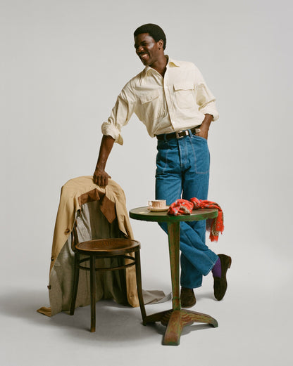 Drake's Ecru Needlecord Two-Pocket Western Shirt