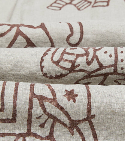 Drake's White Elephant Block Print Linen Camp Collar Long Sleeve Shirt