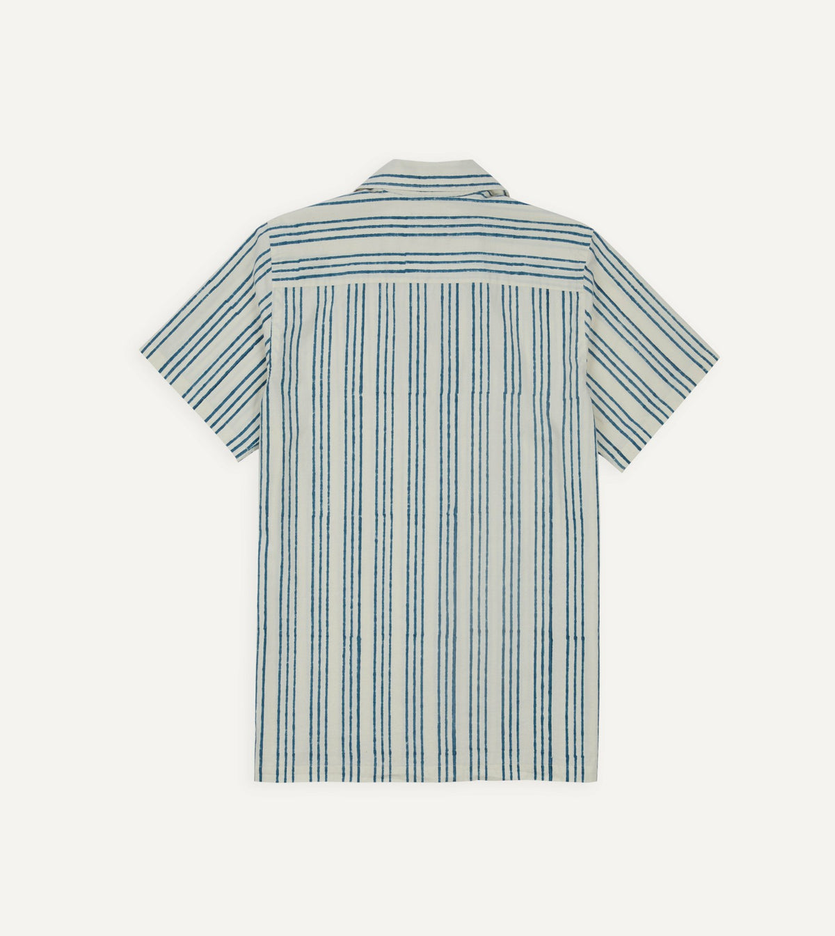 Drake's Indigo Triple Stripe Block Print Cotton Camp Collar Short Sleeve Shirt