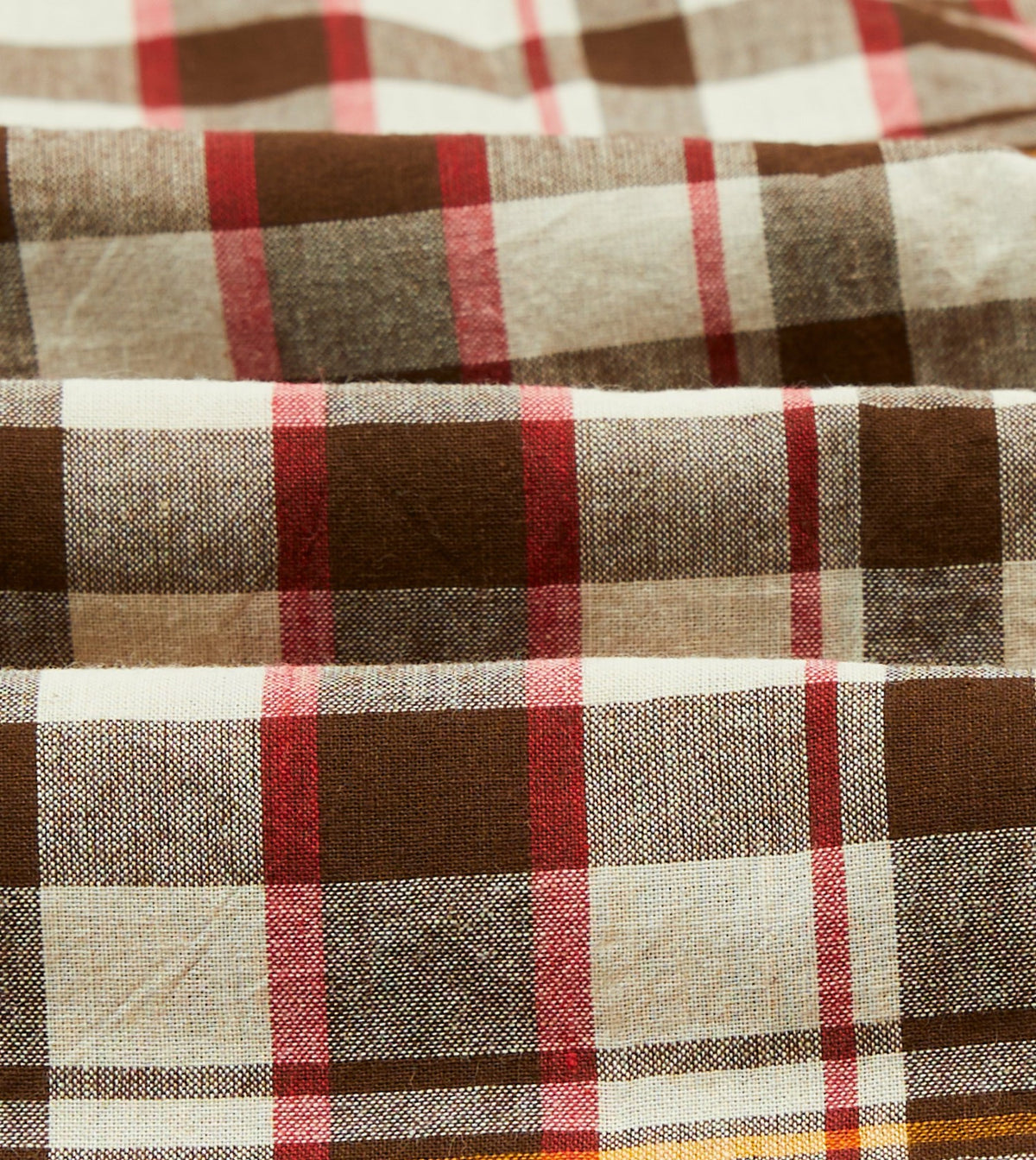 Drake's Brown and Red Madras Check Cotton Button-Down Shirt