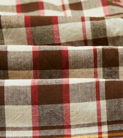 Drake's Brown and Red Madras Check Cotton Button-Down Shirt